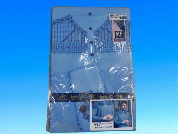 Men’s Embroidered Cotton Kurta – Grey | M.S Collection