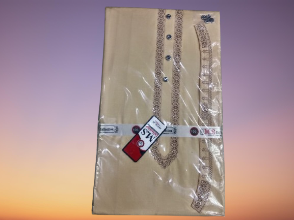 Men’s Embroidered Cotton Kurta – Grey | M.S Collection