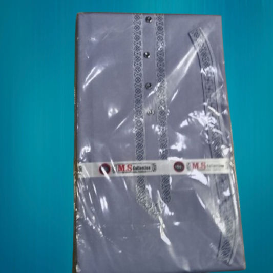 Men’s Embroidered Cotton Kurta – Grey | M.S Collection