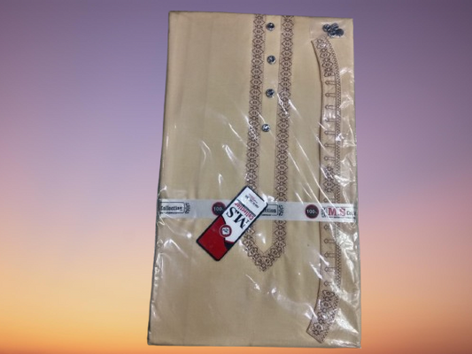 Men’s Embroidered Cotton Kurta – Grey | M.S Collection